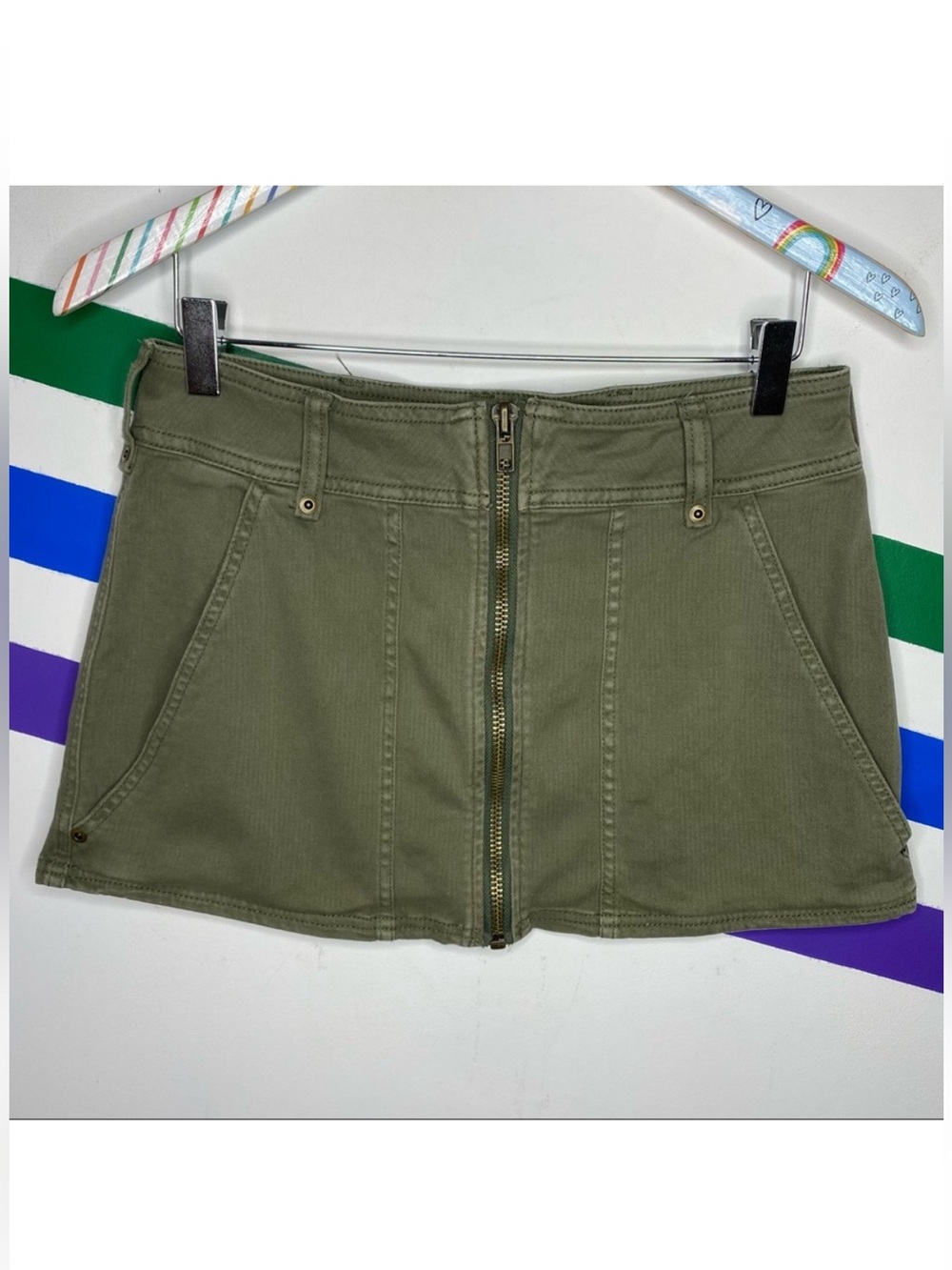 Free People Too Cool Utility Mini Skirt Olive Green full zipper Size 4 cargo